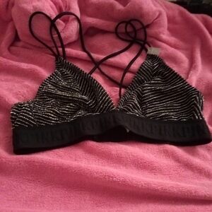 PINK Victoria's Secret Black and Silver Lace Bralette